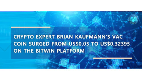 Crypto Expert Brian Kaufmann's VAC Coin has surged from US$0.05 to US$0.32395 on the BitWin platform